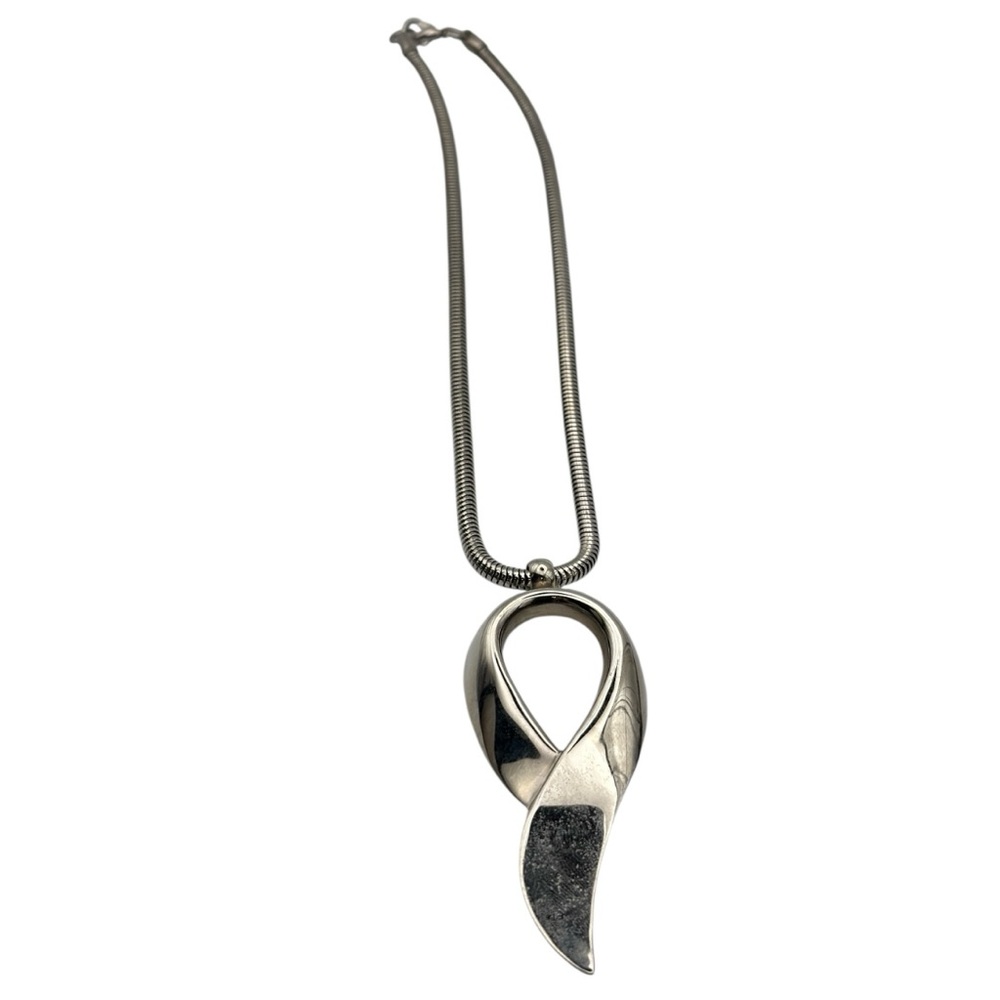Silver Tone Modernist Abstract Sculpture Pendant Necklace Contemporary Jewelry